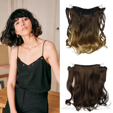 Wholesale 18Inch Natural Ombre Brown Wavy Long 9 Clips Piece Invisible Wire Three Hairpieces Fish Line Synthetic Hair Extensions
